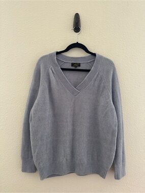 Le Mont St Michel V-Neck Sweater Small Blue Alpaca Wool Quiet Luxury French